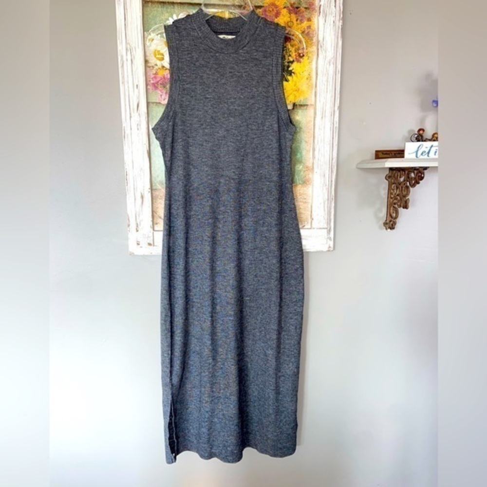Madewell Stitch-Mix Knit Sweater Dress S Mock Neck Cotton Cable Detail Gray